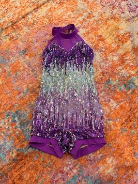 Weissman Purple Sequin Dancewear Bodice with Nude Lining Tap Jazz Contemporary